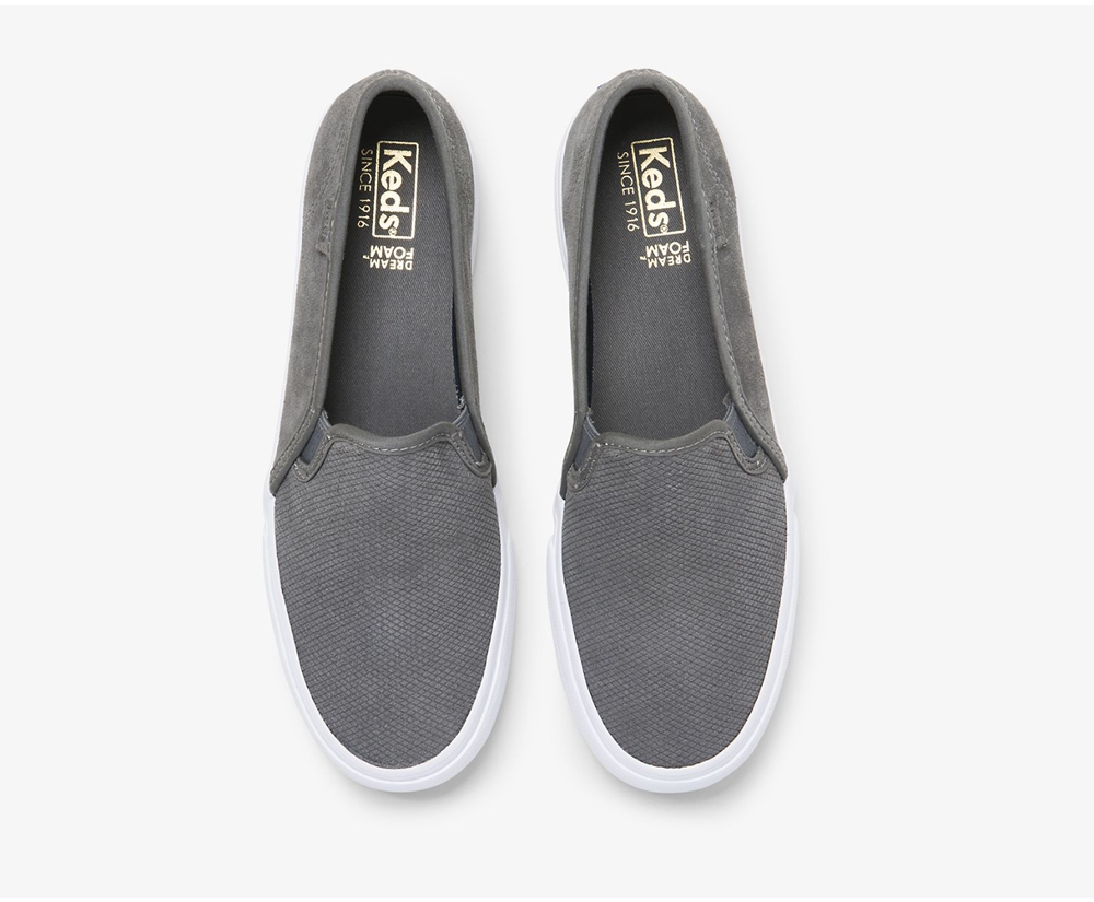 Slip Ons Keds Femme Grise - Double Decker Suede - 516-OUQHTC